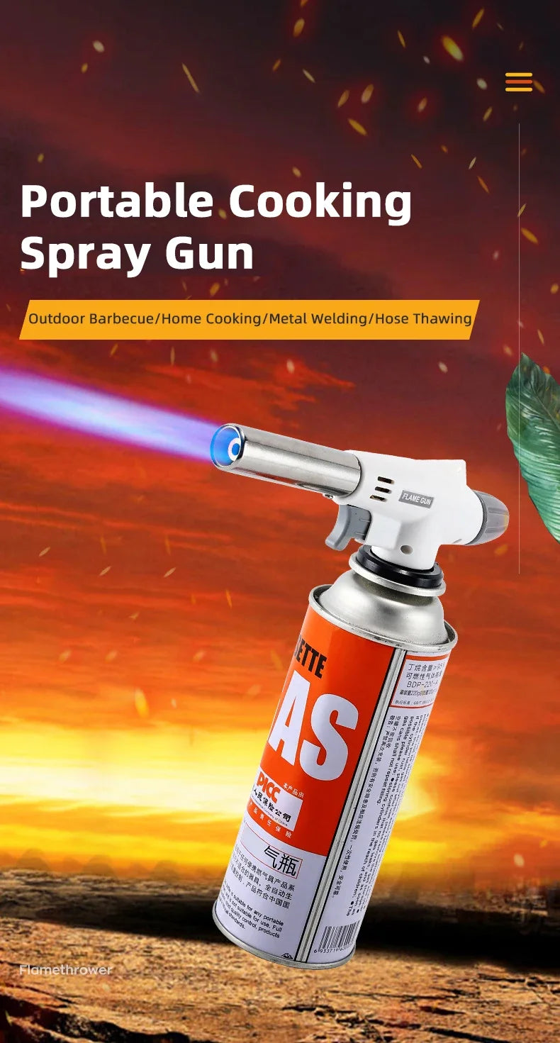 Portable Butane Gas Torch with Auto Ignition Adjustable Flame for BBQ Cooking Camping