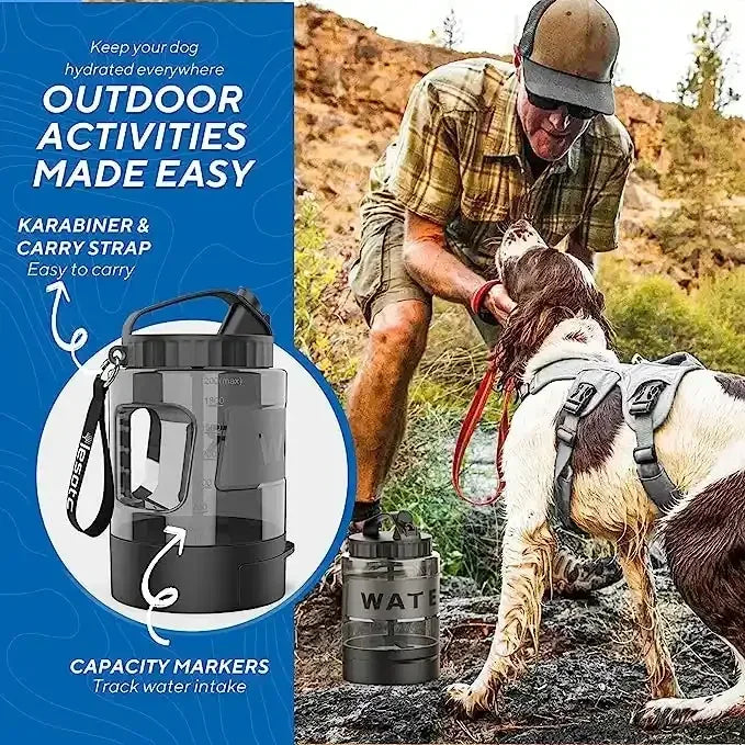 2200ml Portable Dog Water Bottle with Foldable Drinking Bowl Large Capacity Travel Water Dispenser