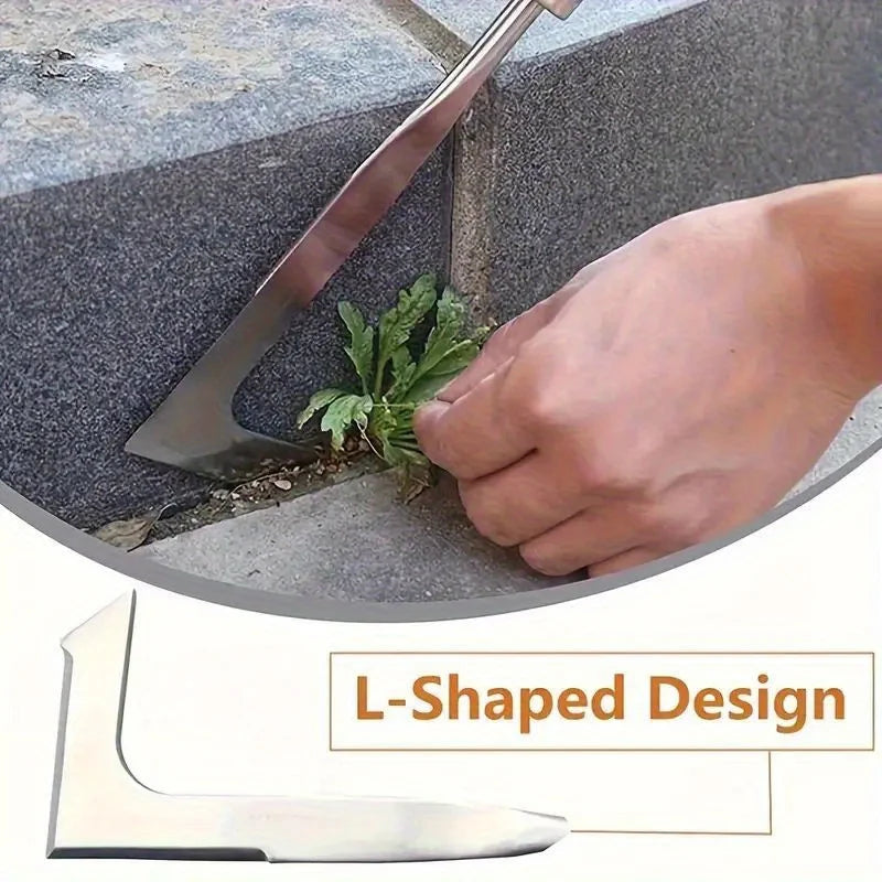 L-Shaped Stainless Steel Weeding Tool Manual Garden Weed Remover for Pavement Cracks and Gaps