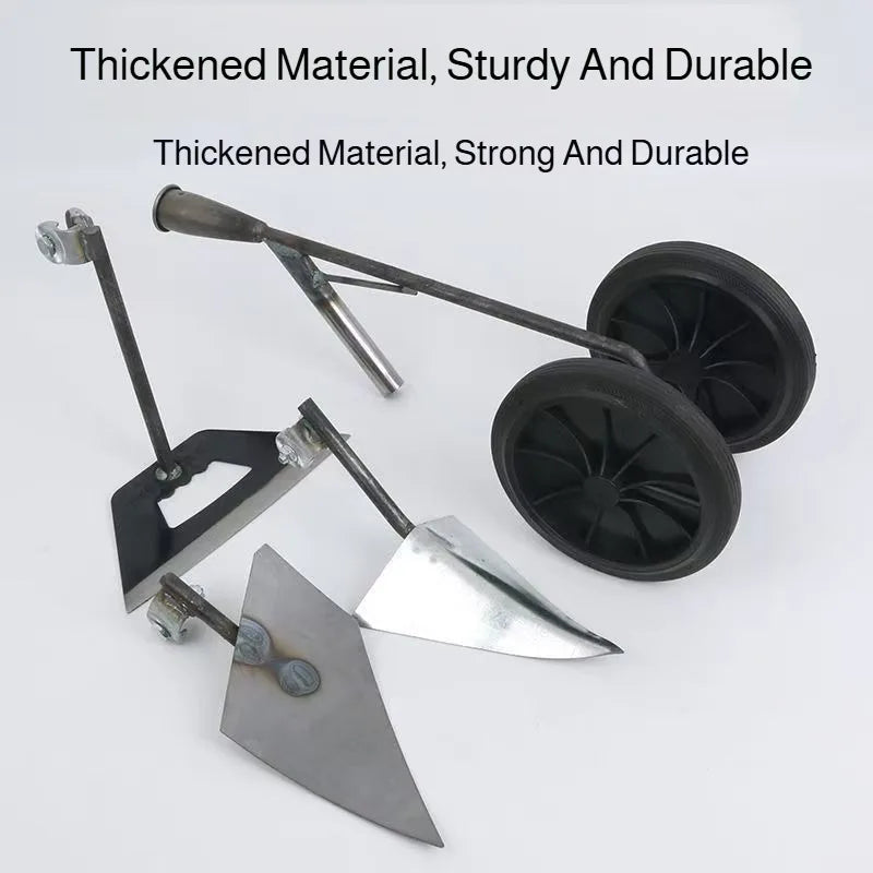 3 Piece Push Garden Hoe Set Hand-Pushed Wheeled Cultivator with Hollow Hoe Triangular and Eccentric Plow Blades