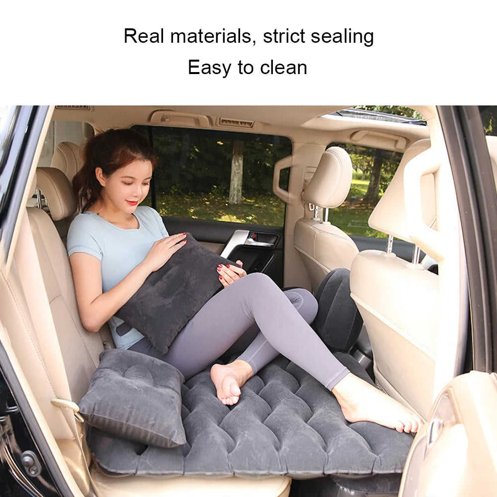 Inflatable Black Car Travel Mattress Bed with Pillows for Back Seat Sleeping Camping Road Trips and Outdoor Adventures
