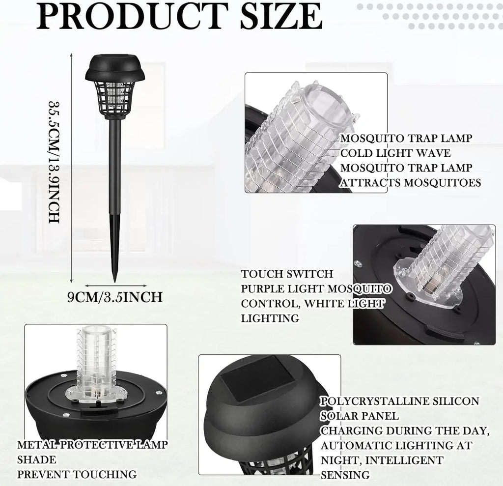 1 Piece Solar Mosquito Killer Lamp Waterproof Outdoor Garden Bug Zapper Light for Patio Camping and Yard