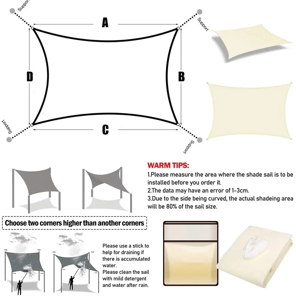 Waterproof Sun Shade Sail Cream White 3 × 4 m Rectangle Canopy with 98% UV Protection for Garden Patio and Pool