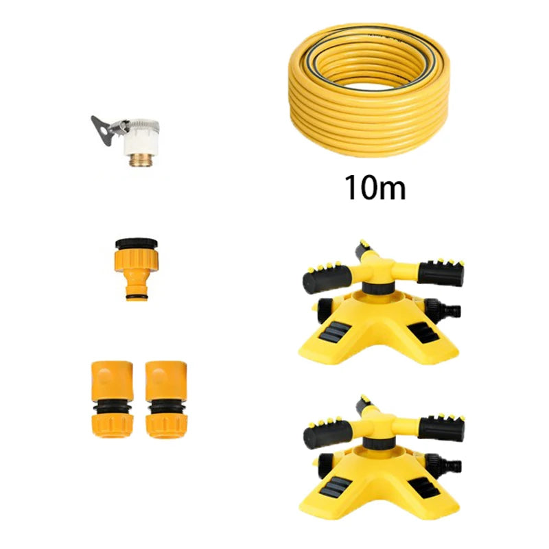 2 Pack 360 Degree Garden Sprinklers with 10m Hose Automatic Rotating Watering System for Lawn Garden and Yard
