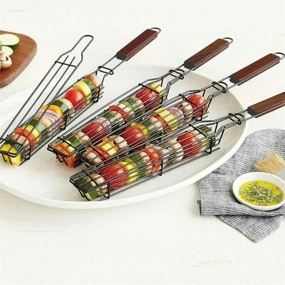 Portable Nonstick BBQ Grilling Basket for Camping Picnic and Outdoor Cooking