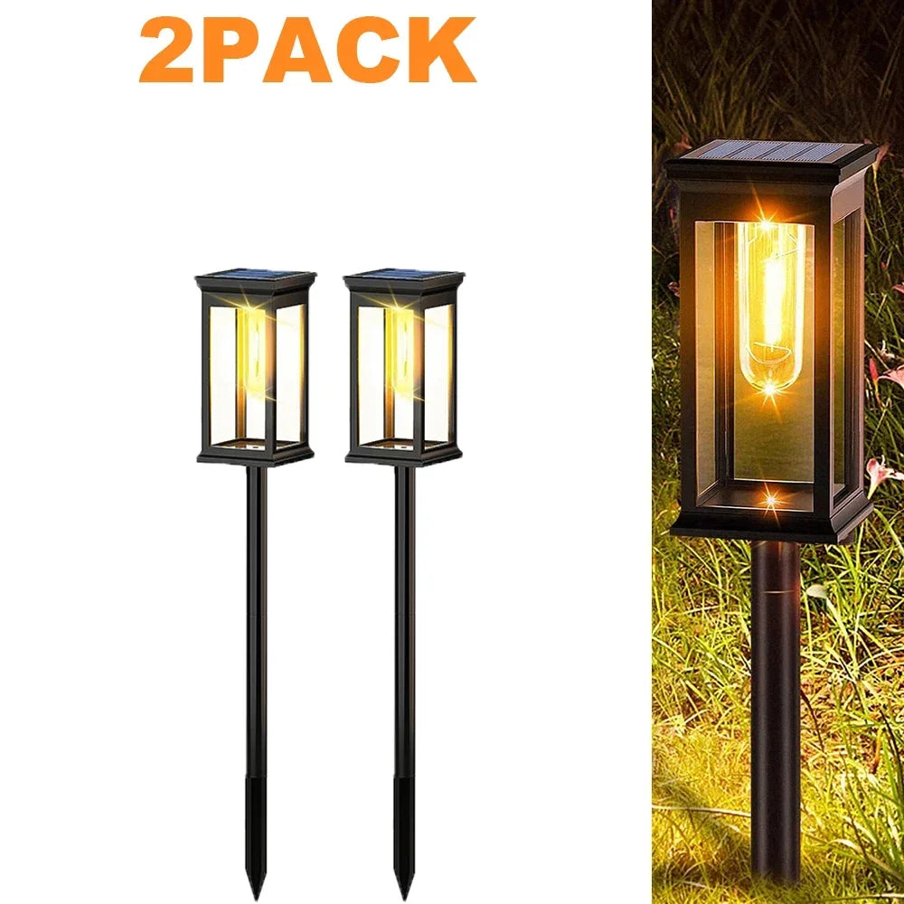 2 Piece Solar Garden Lawn Light Warm White IP65 Outdoor Landscape Path Lights
