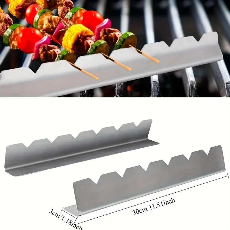 2 Piece Stainless Steel Kebab Rack Skewer Holders for BBQ Grilling