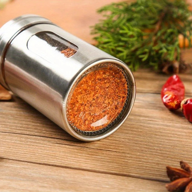 Stainless Steel Spice Shaker Seasoning Storage Jar with Viewing Window for Salt Pepper Herbs