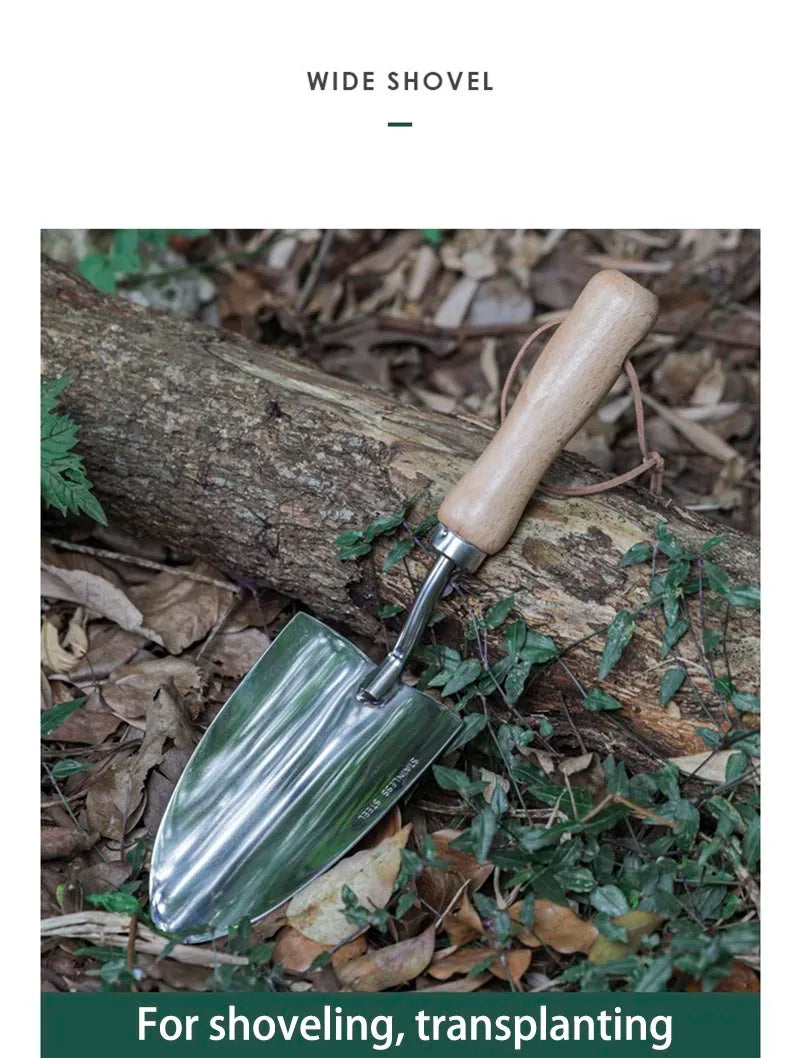 Garden Hand Wide Shovel Heavy Duty Stainless Steel Wooden Handle Digging Tool for Planting and Weeding
