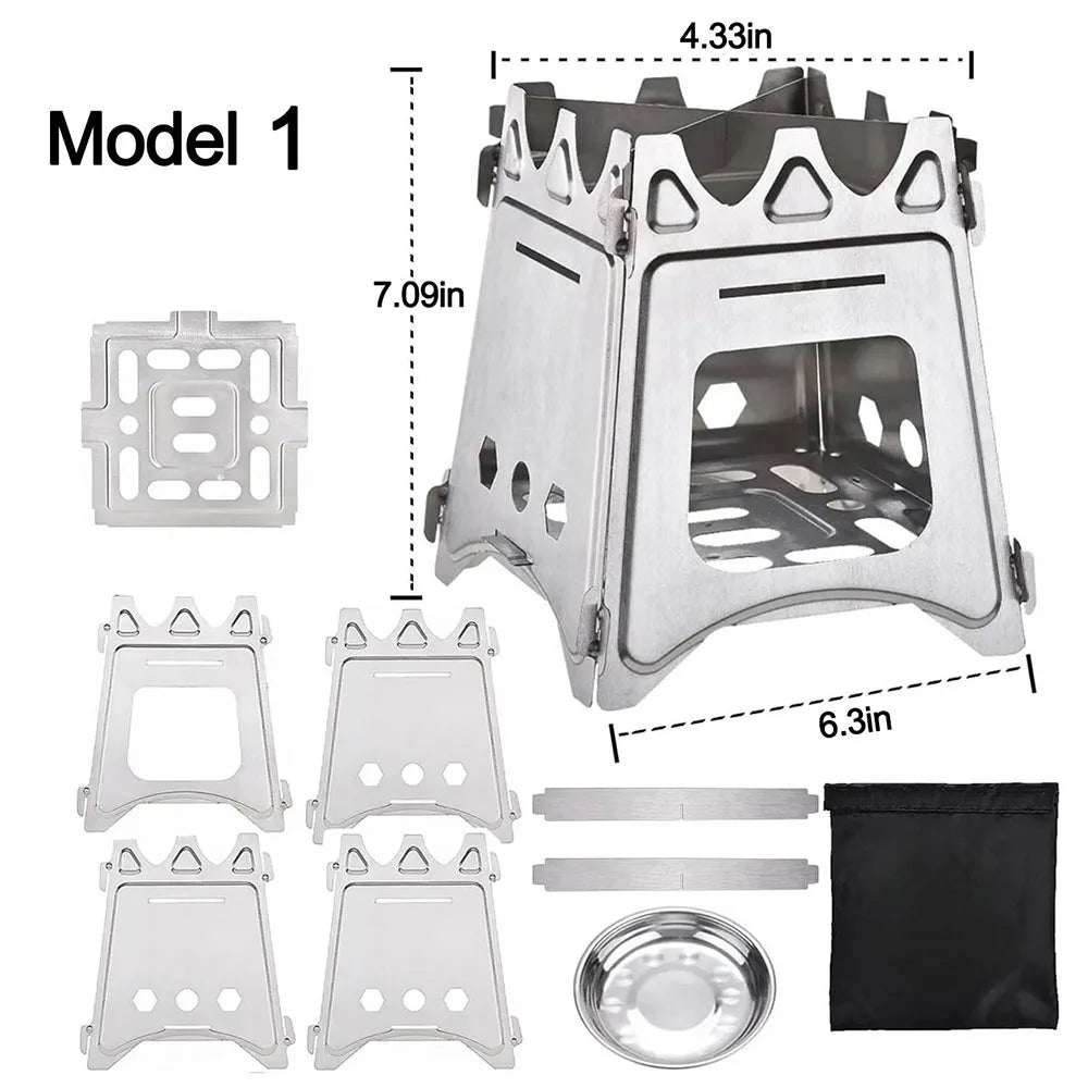 Portable Folding Stainless Steel Wood Stove Lightweight Camping Firewood Stove