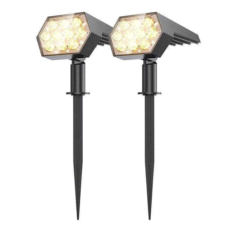 2 Piece 92 LED Solar Spot Light IP67 Waterproof Garden Landscape Light Warm White