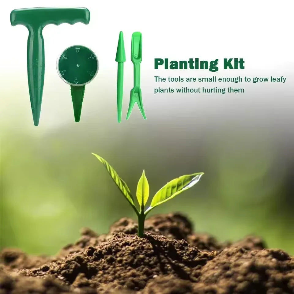 Garden Seed Sower and Hole Puncher Planting Tool Set with Precision Seed Dispenser and Depth Scale