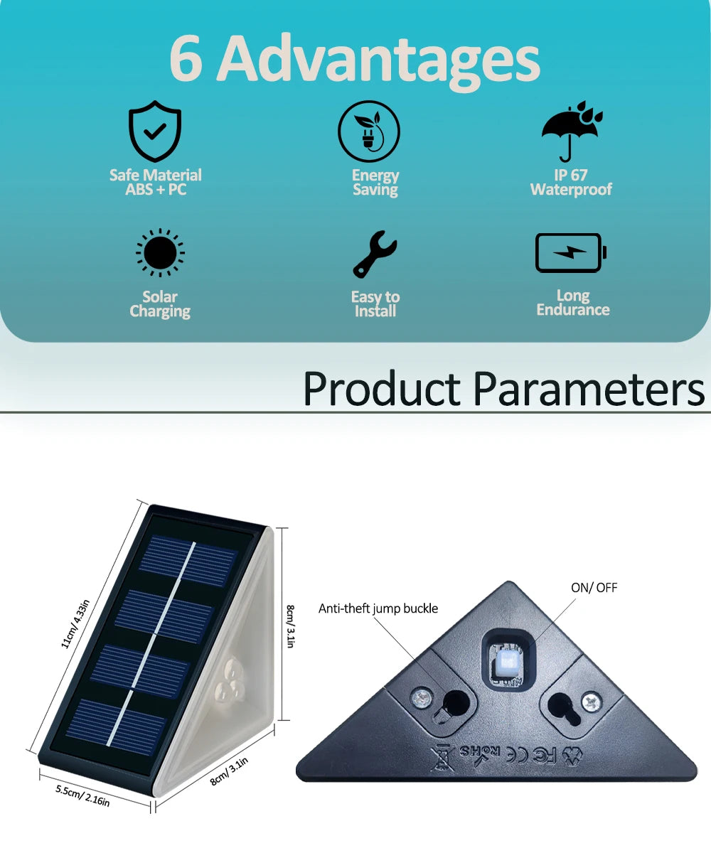 Warm White Solar Step Light IP67 Waterproof Outdoor Deck Stair Light Auto On