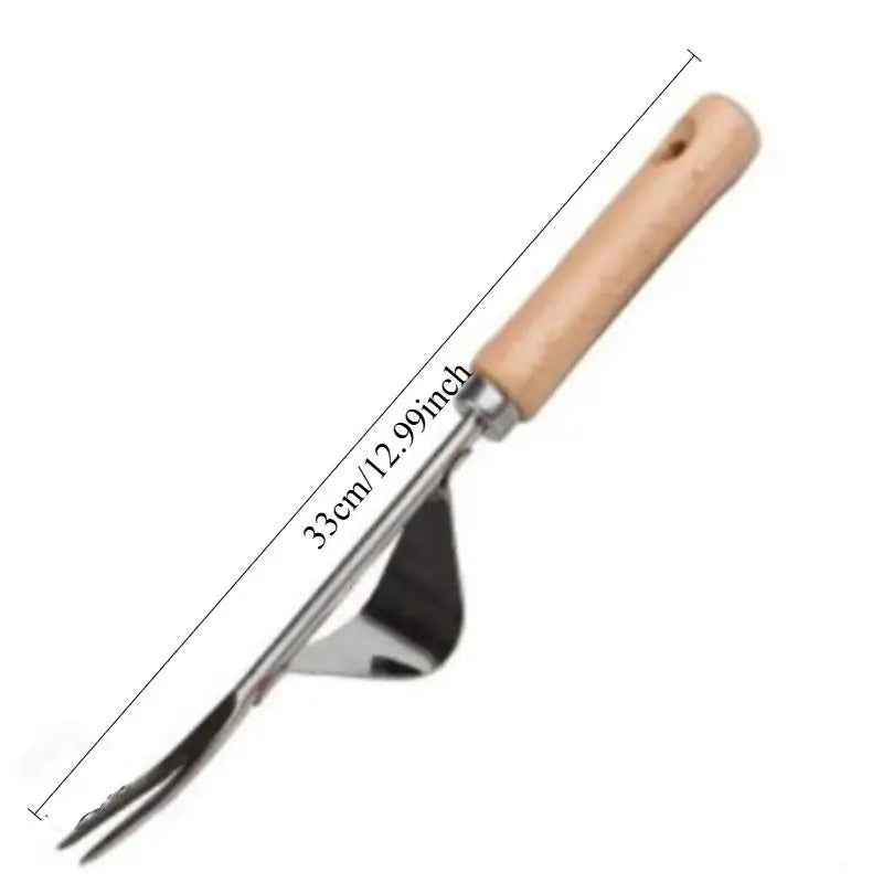 Stainless Steel Manual Garden Weeder Hand Weed Puller Tool with Wooden Handle