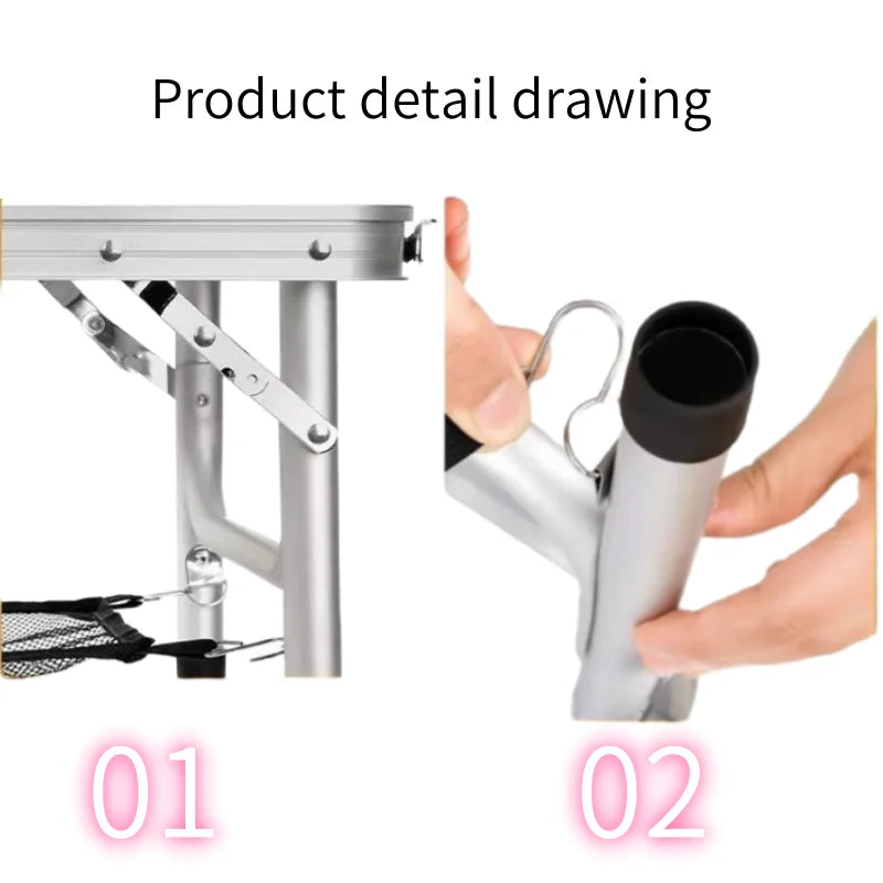 Portable White Foldable Camping Table Adjustable Height Aluminum Alloy Picnic Table for Hiking Fishing and Outdoor Use