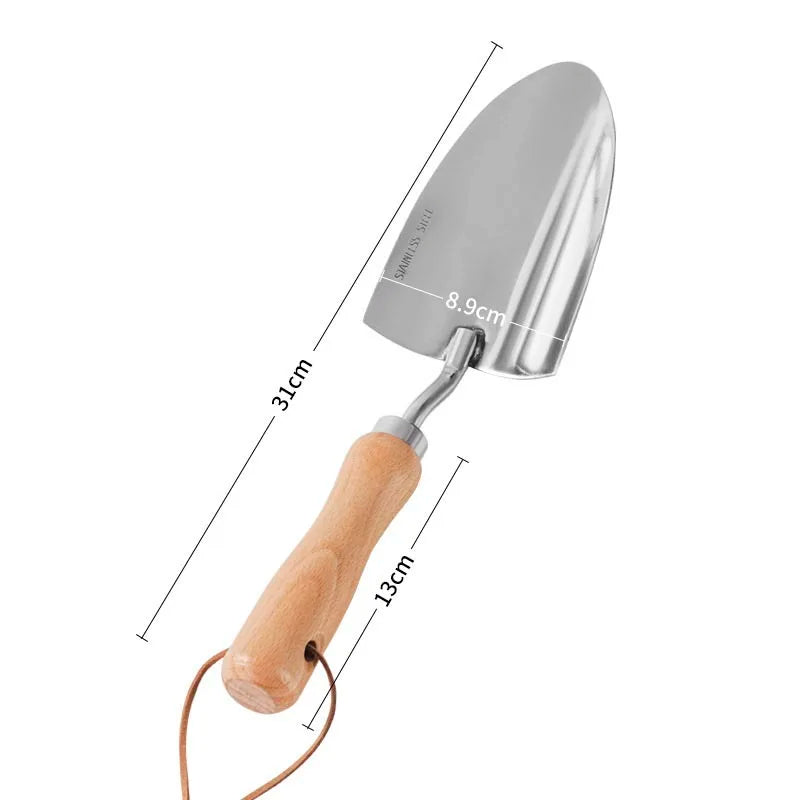 Garden Hand Wide Shovel Heavy Duty Stainless Steel Wooden Handle Digging Tool for Planting and Weeding
