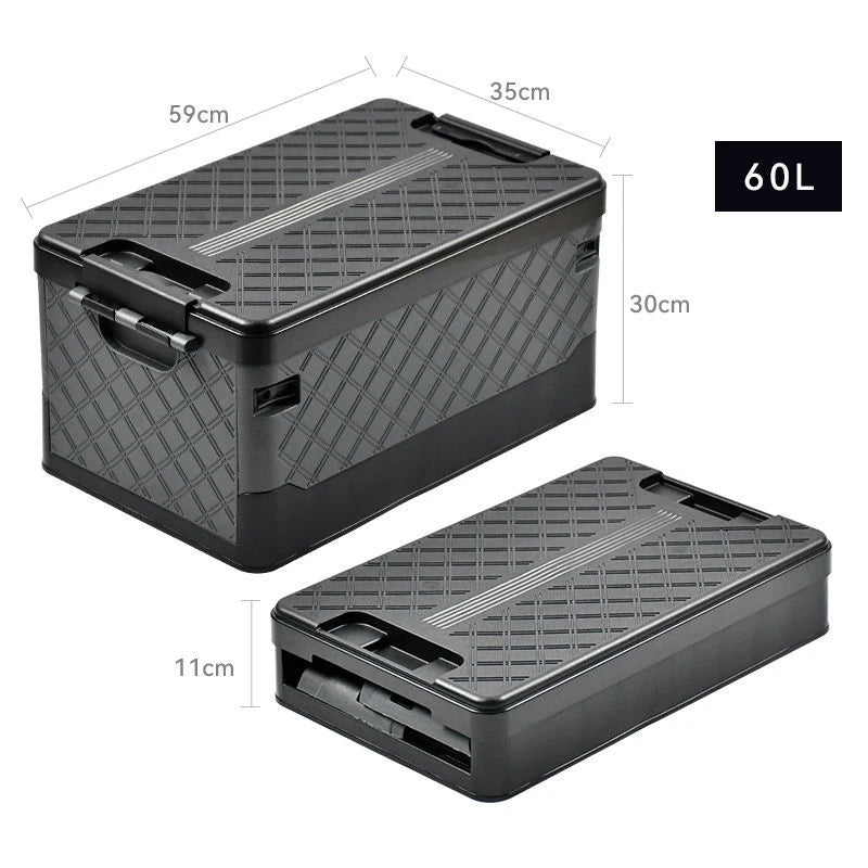 60L Portable Folding Storage Box with Lid for Car Trunk Camping and Outdoor Organization