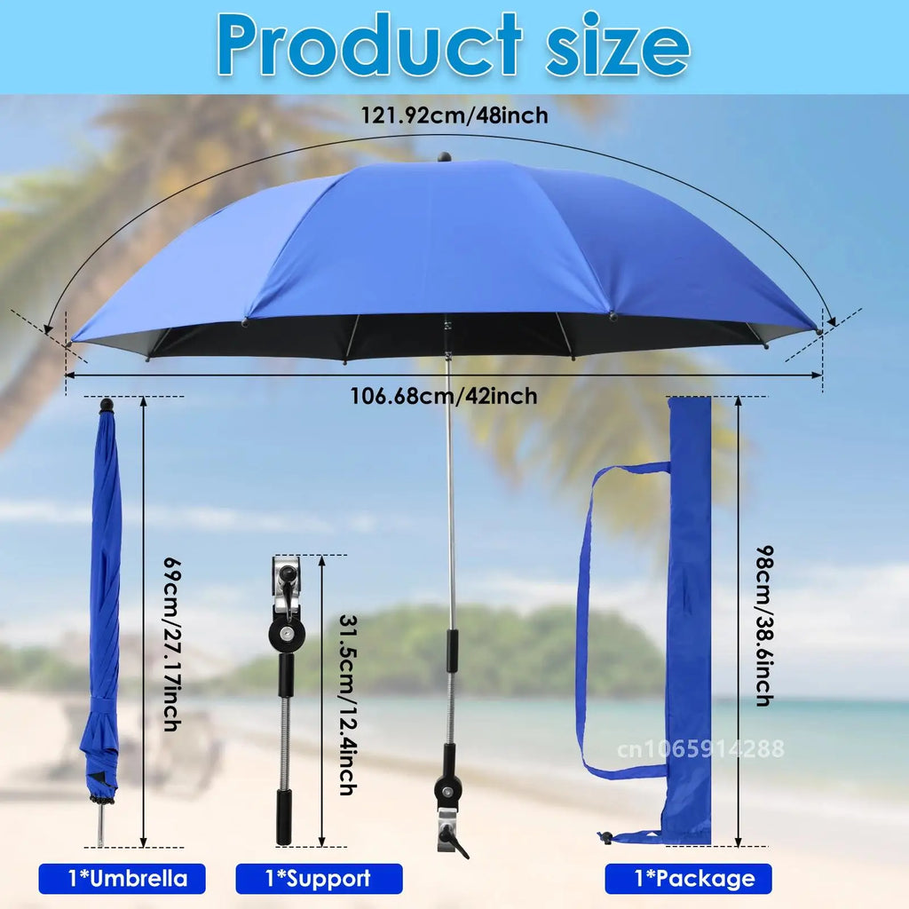 106cm Blue Clip On Beach Umbrella 360 Degree Adjustable UV Sun Shade for Camping Chairs