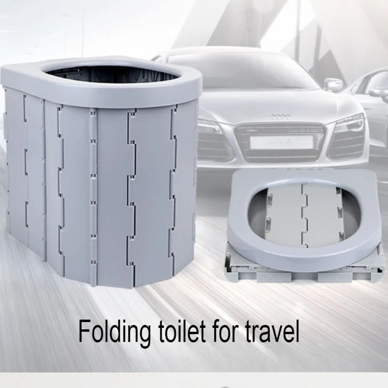 Portable Folding Bucket Toilet Seat Gray Without Lid Compact Plastic Outdoor Emergency Toilet for Camping Travel