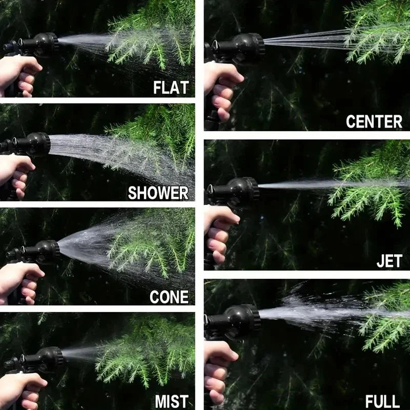 25FT Expandable Magic Garden Hose Black High Pressure Water Hose with 7 Spray Functions and Spray Gun