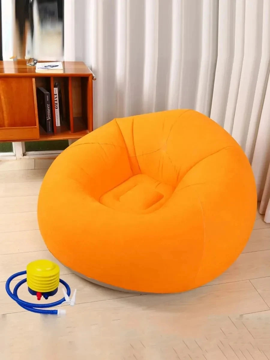 Orange Inflatable Air Sofa Chair Portable PVC Lounge Seat for Outdoor Camping and Living Room