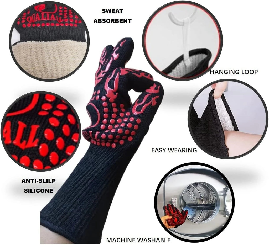 1 Piece BBQ Gloves Red Heat Resistant Non-Slip Cooking Gloves for Grilling Baking and Outdoor Cooking