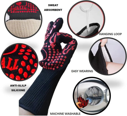 1 Piece BBQ Gloves Red Heat Resistant Non-Slip Cooking Gloves for Grilling Baking and Outdoor Cooking