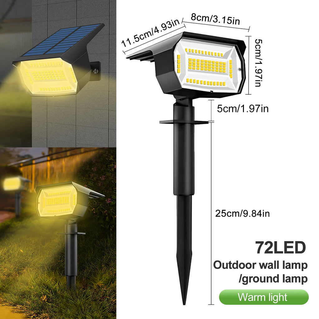 72LED Warm Light Solar Powered Garden Pathway Light Waterproof Outdoor Landscape Lamp