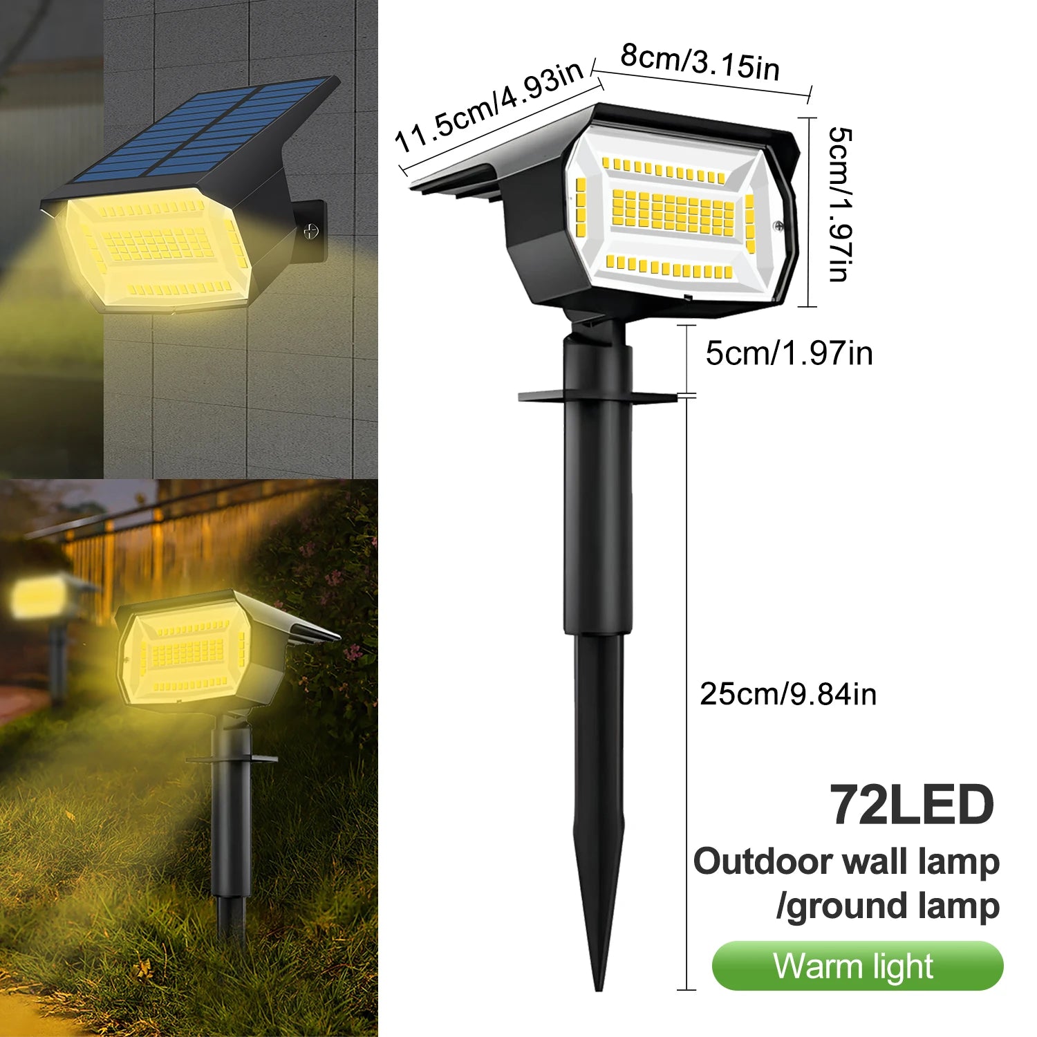 72LED Warm Light Solar Powered Garden Pathway Light Waterproof Outdoor Landscape Lamp