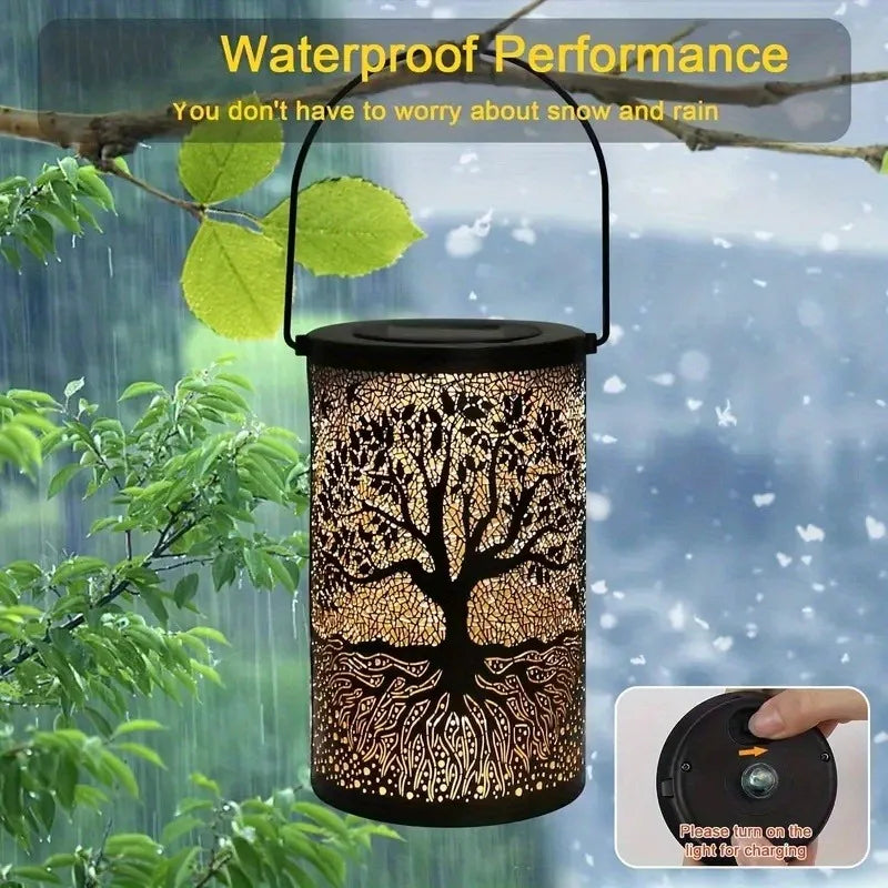 Solar Hanging Lantern Waterproof Metal LED Decorative Light Warm White for Garden Patio and Yard