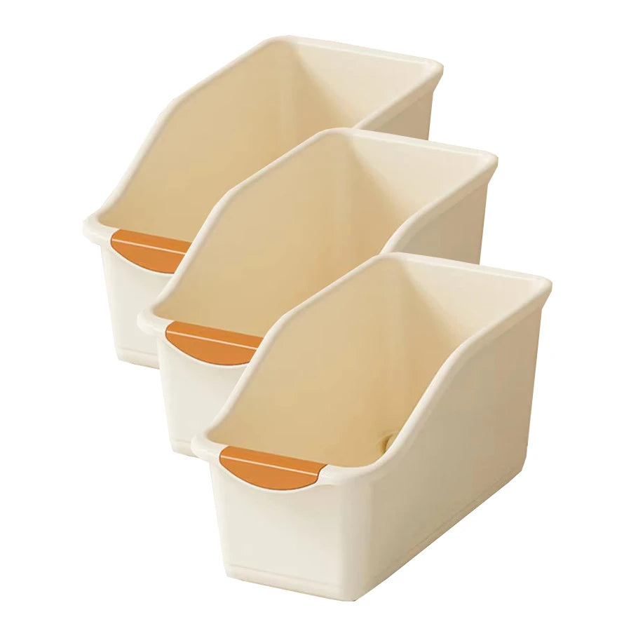 3 Piece Small Under Sink Organizer with Wheels Pull-Out Storage Bins Beige Kitchen Cabinet Organizer