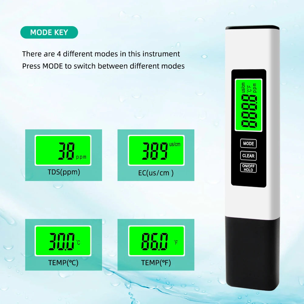 4 in 1 Digital Water Tester White TDS EC Temperature Meter with LCD