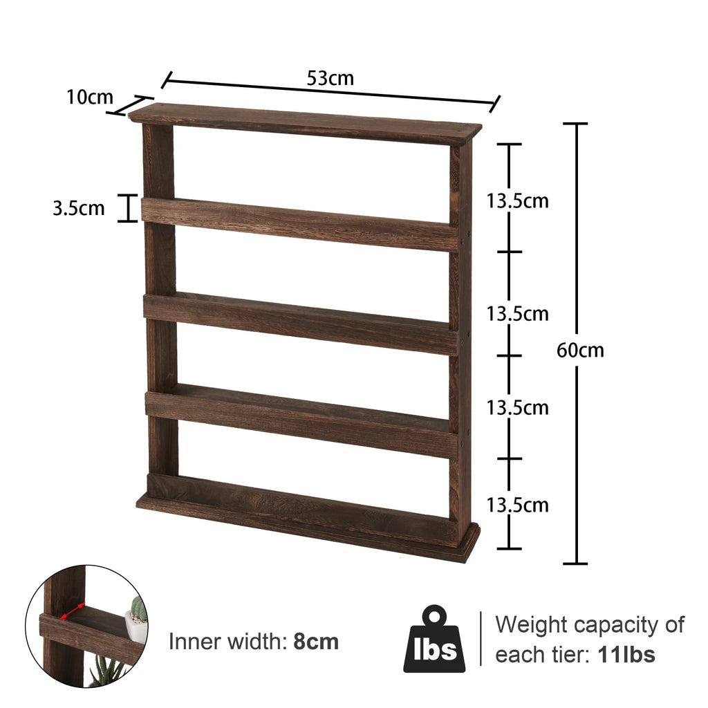 Wall Mounted 4 Tier Wooden Shelf Kitchen Spice Rack Storage Organizer