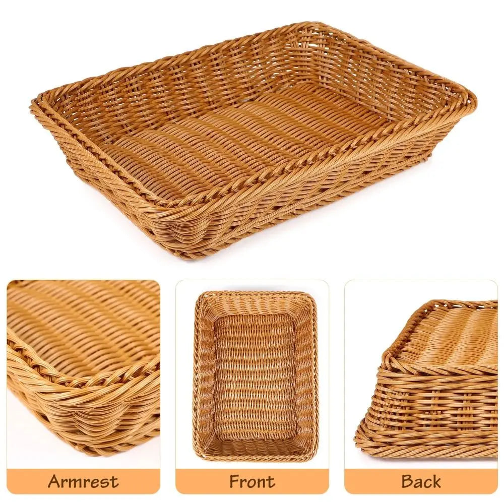 Rectangular Rattan Style Bread Basket with Clear Acrylic Lid for Food Storage and Serving