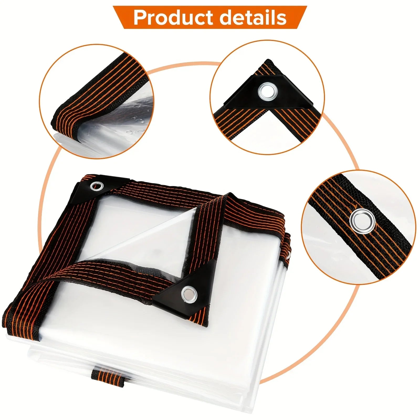 200x600cm Clear Waterproof Tarp Reinforced Grommets Outdoor Cover Sheet PE Transparent