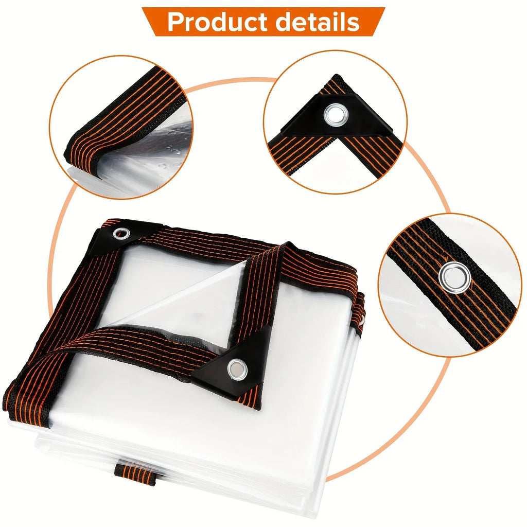 300x300cm Clear Waterproof Tarp Reinforced Grommets Outdoor Cover Sheet PE Transparent