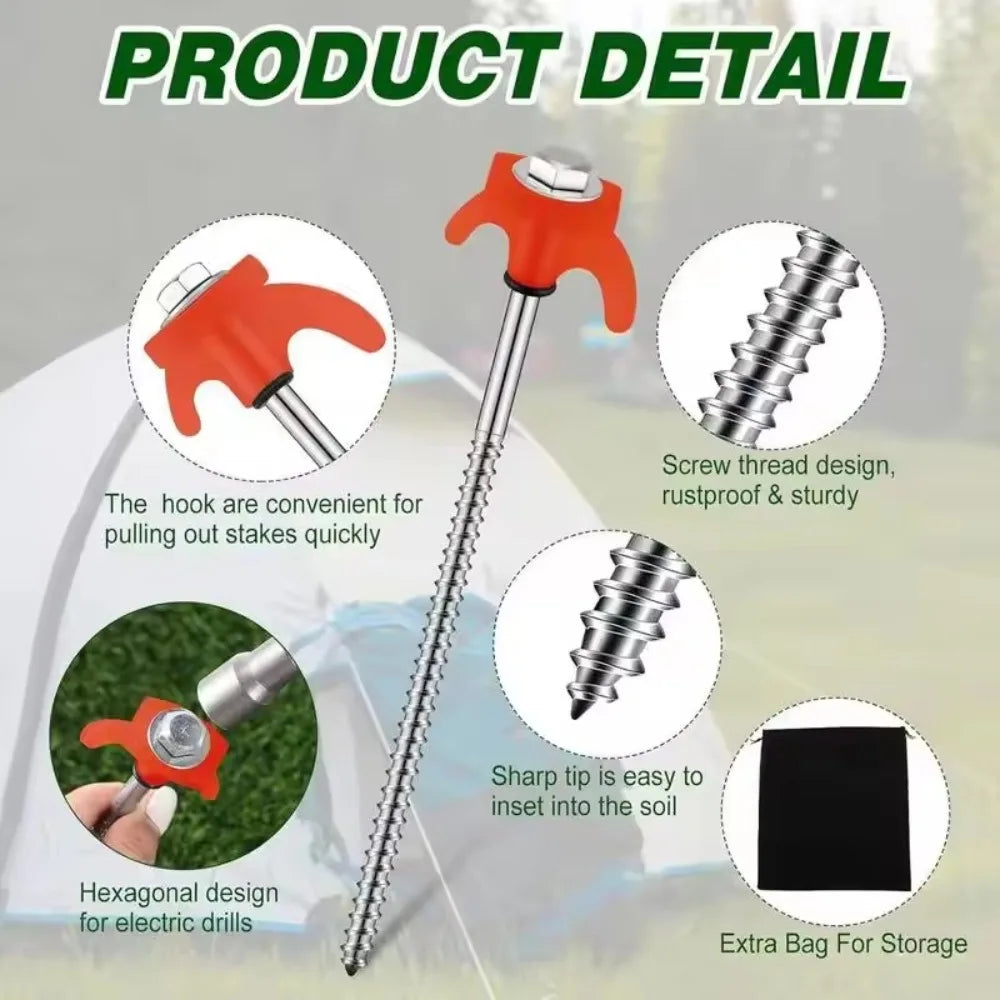 10 Piece Red Tent Stakes Heavy Duty Carbon Steel Spiral Ground Anchors for Camping Canopies and Tarps