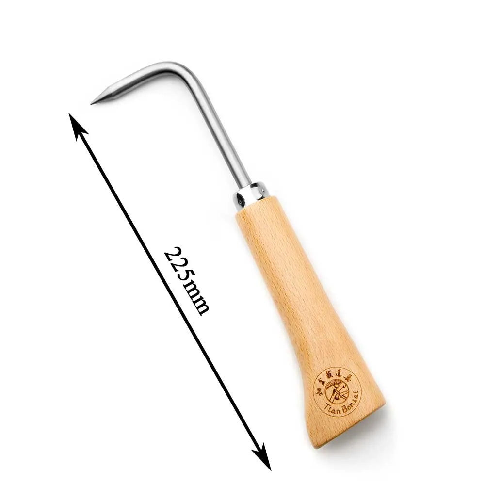 One Hook Bonsai Root Hook Wooden Handle Alloy Steel Soil Loosening Tool for Repotting and Weeding