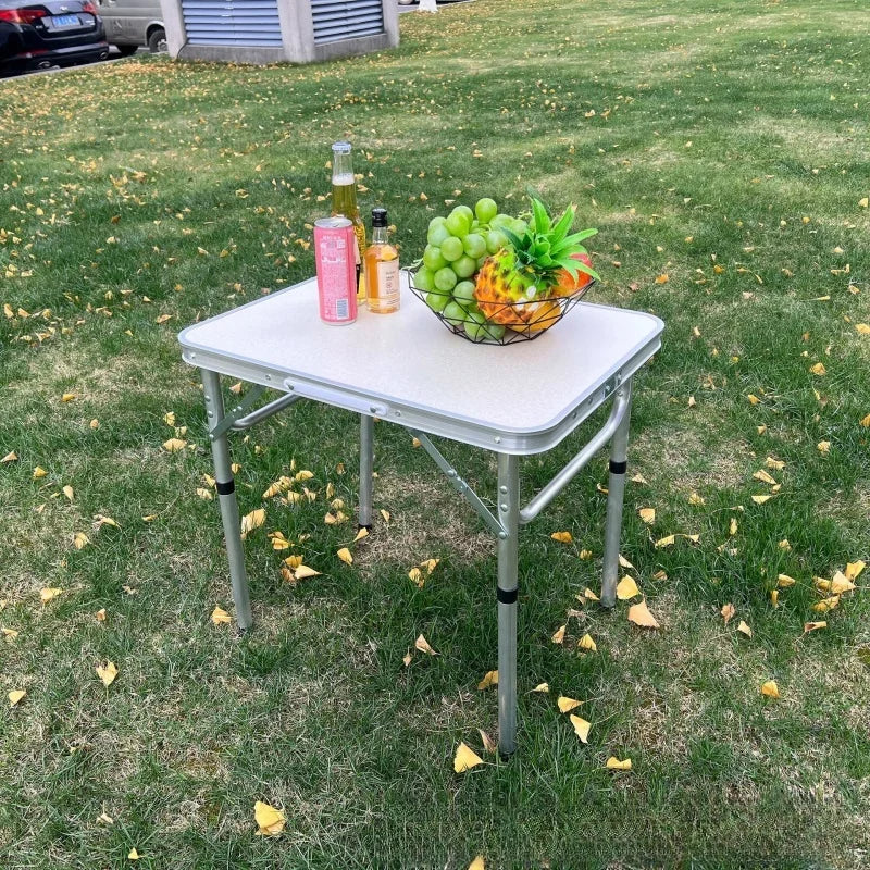 Portable White Foldable Camping Table Adjustable Height Aluminum Alloy Picnic Table for Hiking Fishing and Outdoor Use