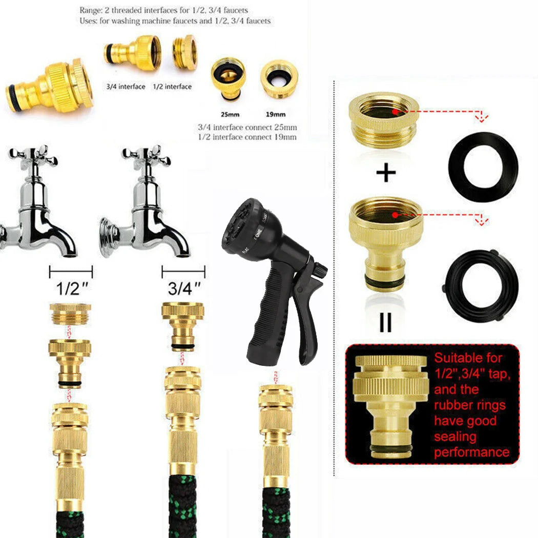 50FT Expandable Garden Hose with Spray Nozzle Flexible Water Pipe