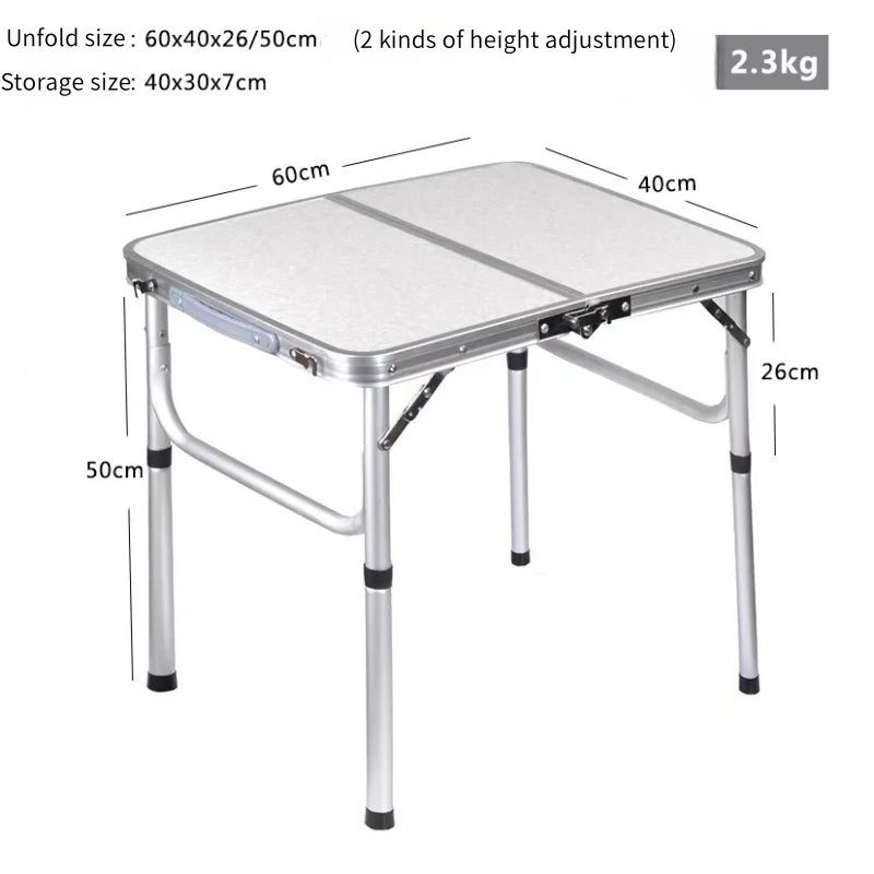 Portable White Foldable Camping Table Adjustable Height Aluminum Alloy Picnic Table for Hiking Fishing and Outdoor Use