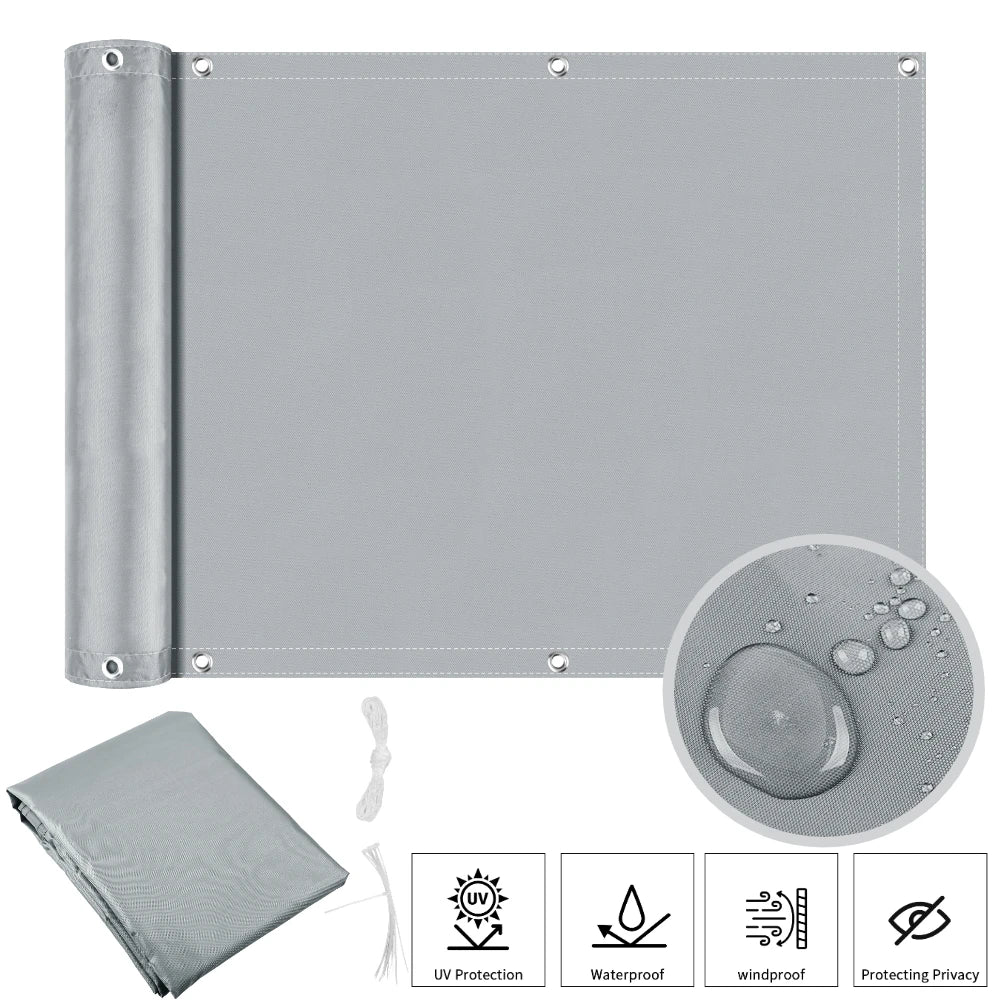 Waterproof Balcony Privacy Screen Gray 90 × 600 cm Fence Cover with 95% UV Protection for Patio Garden and Deck