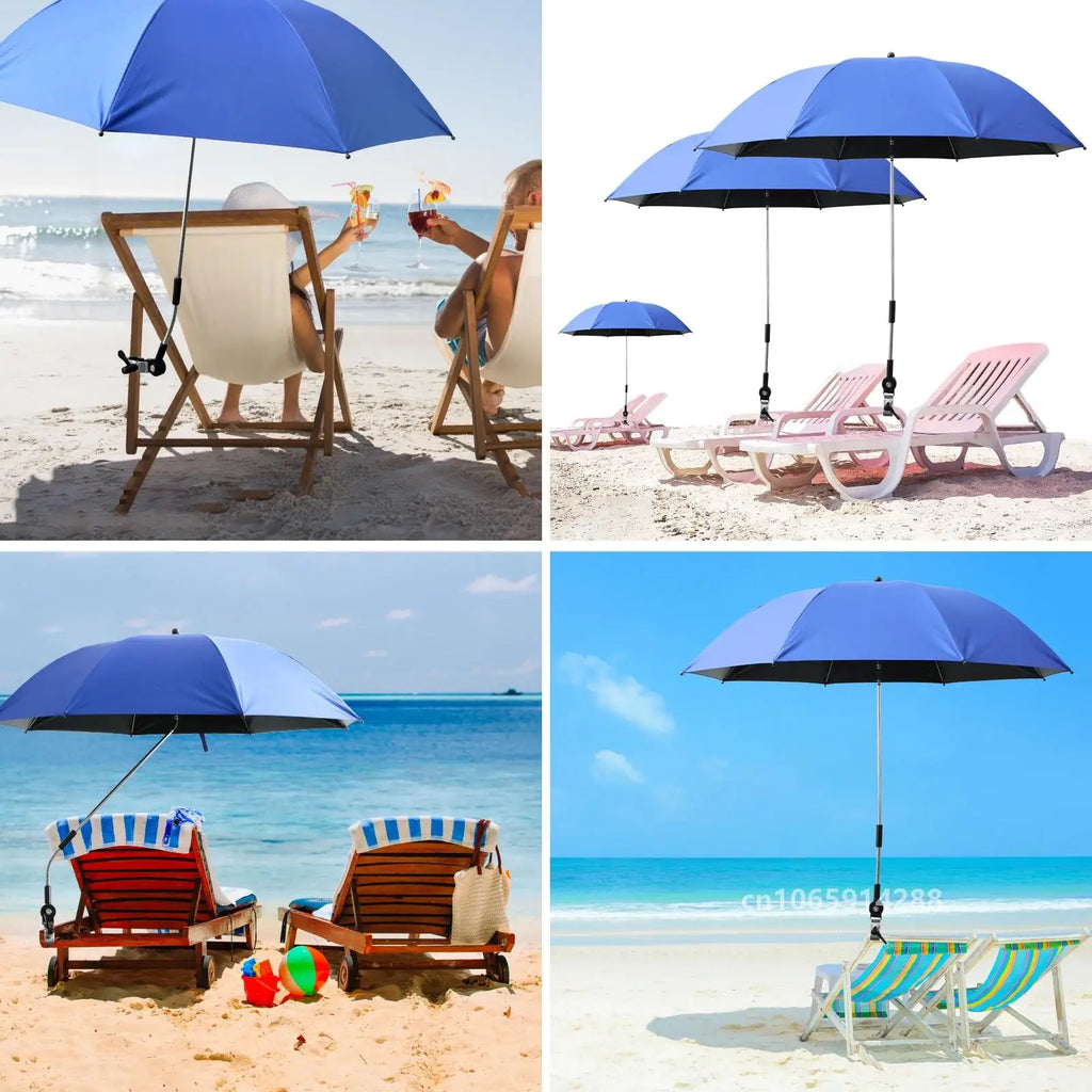 106cm Blue Clip On Beach Umbrella 360 Degree Adjustable UV Sun Shade for Camping Chairs