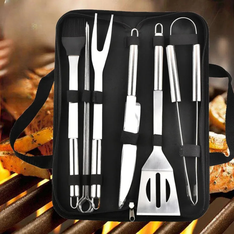9 Piece BBQ Tool Set Stainless Steel Portable Barbecue Utensils with Storage Carry Bag for Outdoor Grilling