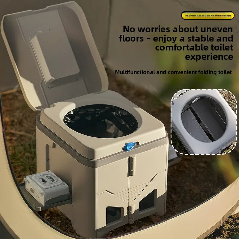 Portable Folding Camping Toilet Stool with Lid Odor Resistant Design for Outdoor Travel Emergency Use Sand