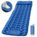 Ultralight Inflatable Blue Camping Sleeping Pad with Built-In Foot Pump and Pillow for Hiking Backpacking Travel