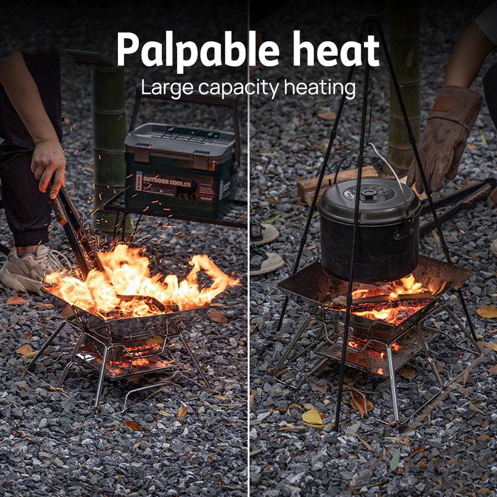 2-in-1 Portable Stainless Steel BBQ Grill and Fire Pit Foldable Outdoor Camping Cooker
