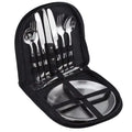 Portable 2 Person Picnic Dinnerware Set Stainless Steel Plates Cutlery Kit with Storage Case for Camping
