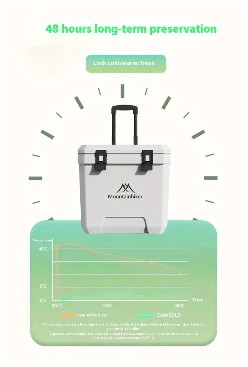 Portable 38L Insulated Cooler Box with Wheels Outdoor Trolley Refrigerator White for Camping BBQ