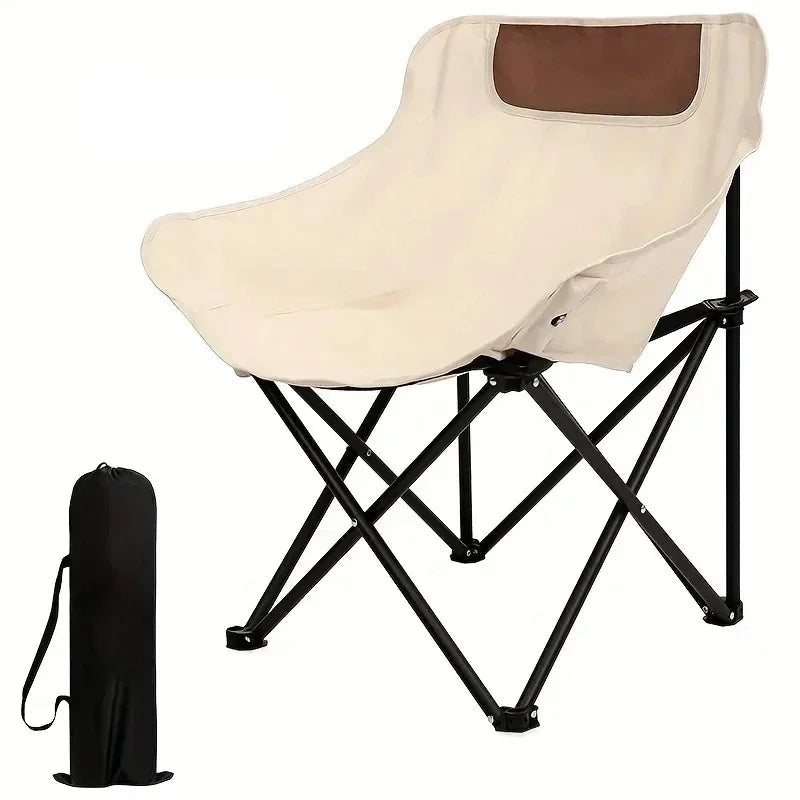 Portable Folding Camping Chair Beige Lightweight Outdoor Seat for Fishing Hiking Picnic and Camping